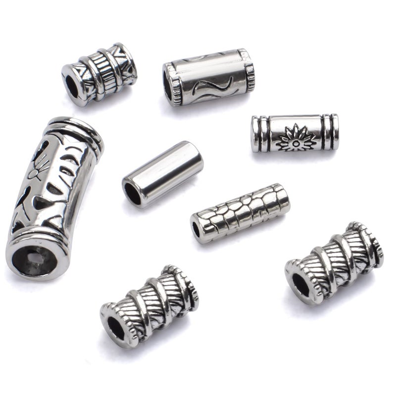 BronaGrand 100g (About 80-150pcs) Assorted Column Spacer Beads Tibetan Silver Tube Beads for Bracelet Necklace Jewelry Making Crafts DIY,7 Styles,4-16mm - Image 5